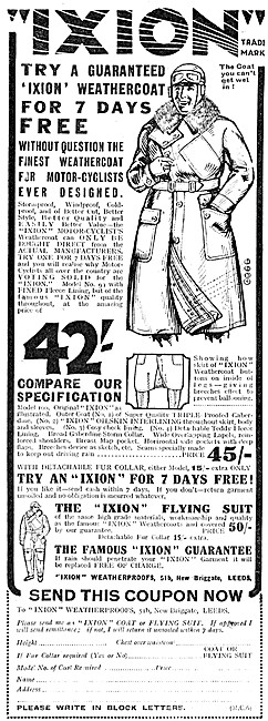 Ixion Motor Cycle Flying Suit Coats                              