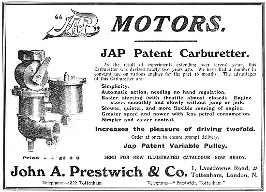 J.A.P. Motor Cycle Carburetters                                  