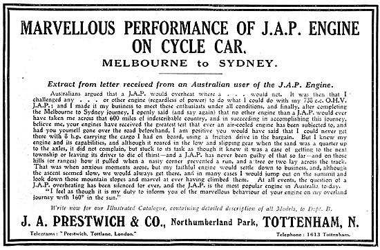 J.A.P. Motor Cycle Engines - JAP Cycle Car Engines               