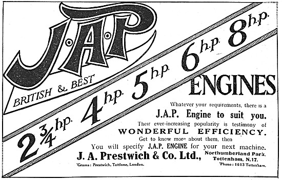1919 J.A.P. Motor Cycle Engine Range                             