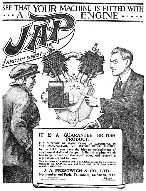 J.A.P. Motor Cycle Engines - JAP Engines 1920 Advert             