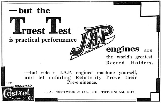 J.A.P. Motor Cycle Engines - JAP Engines 1930 Advert             