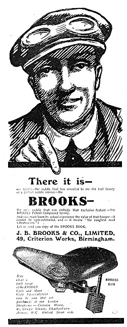 J.B.Brooks Motor Cycle Saddles 1912 Advert                       