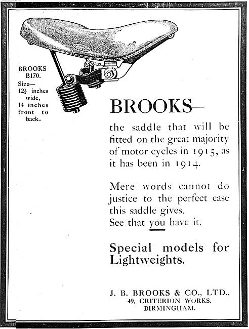 1914 Brooks B170 Motor Cycle Spring Saddle                       