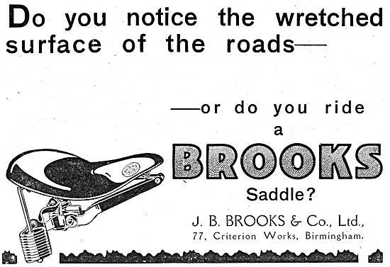 J.B.Brooks Motor Cycle Saddles 1920 Advert                       
