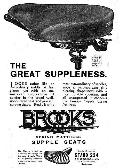 J.B.Brooks Motor Cycle Saddles 1925 Pattern                      