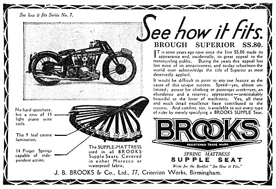J.B.Brooks Motor Cycle Saddles - Brooks Supple-Mattress Seats    