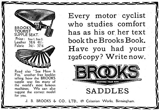 1926 J.B.Brooks Tourist Supple Motor Cycle Saddle                