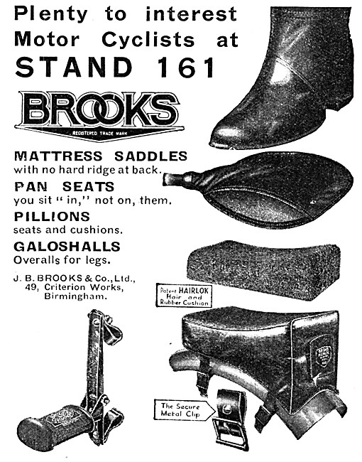 J.B.Brooks Motor Cycle Saddles, Pan Seats & Mattress Saddles 1931