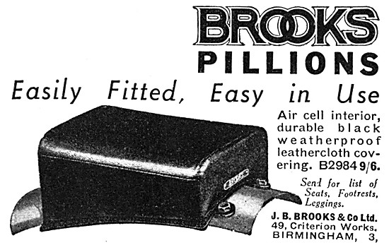 J.B.Brooks Motor Cycle Pillion Seats 1936 Style                  
