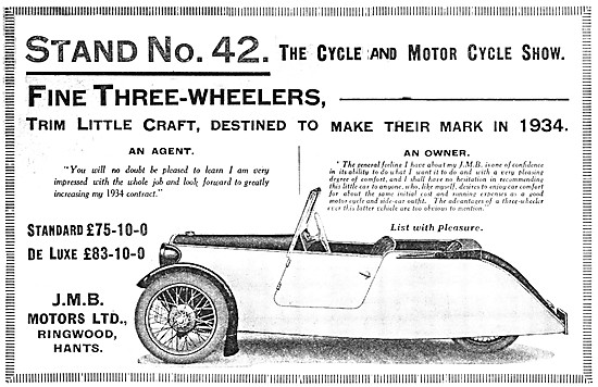 1933 JMB Three Wheelers - J.M.B De Luxe Three Wheeler            