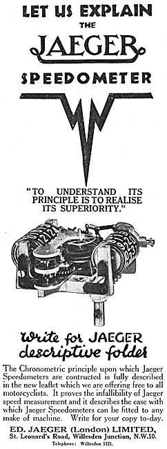 Jaeger Motor Cycle Chronometric Speedometers 1929                