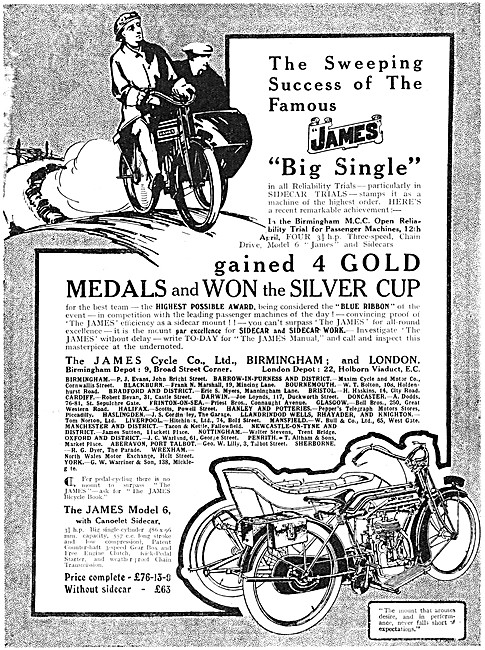 1913 James Big Single Motorcycles - James Model 6                