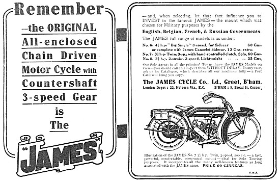 1915 James Model 7 V Twin Motor Cycle                            