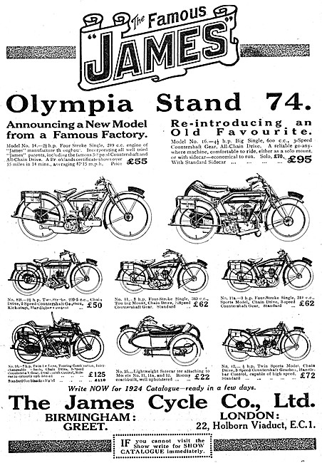 Illustrated 1923 James Motorcycle Models & Prices                
