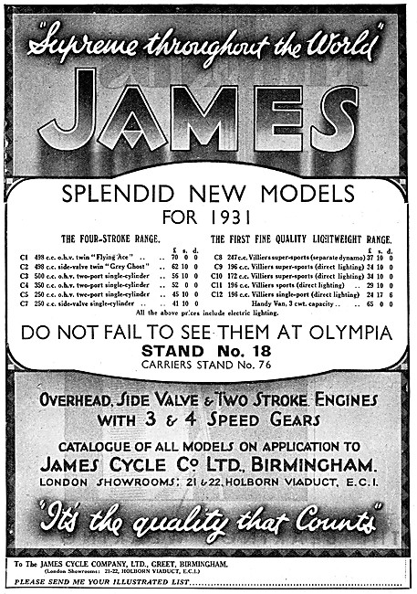 James Motorcycles 1930 Models & Prices                           