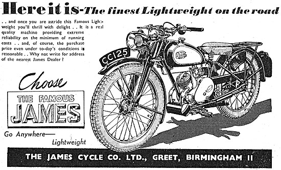 James Motor Cycles 1946 Advert                                   