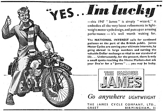 1947 James 125 cc Motor Cycle                                    