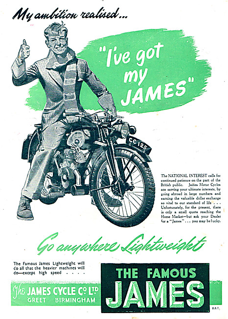 James Two-Stroke Motorcycles 1947 Advert                         