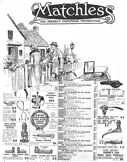 James Grose Matchless Motorcycle Sales 1924 Advert               