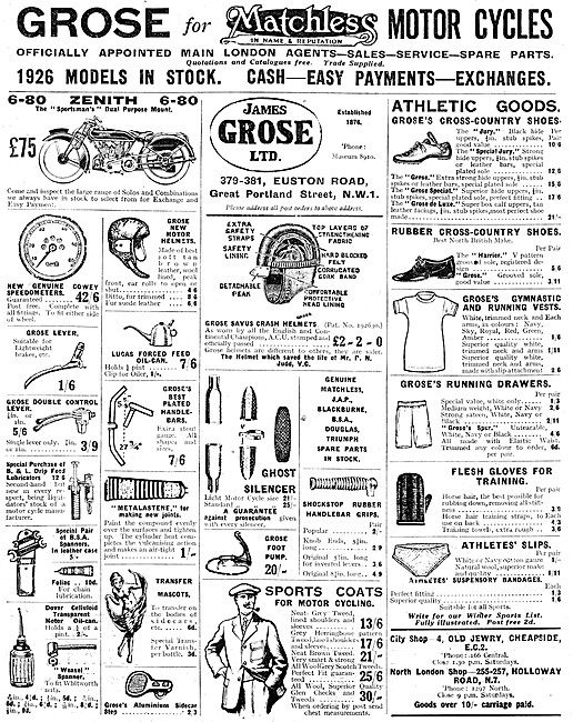 James Grose Motorcycle Parts Stockists 1925 Catalogue Items      