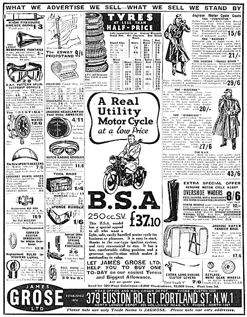 James Grose Motorcycle Sales & Mail Order Parts Stockists 1938   