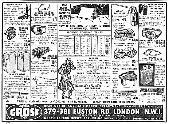 James Grose Motorcycle Sales & Parts Stockists 1950 Advert       