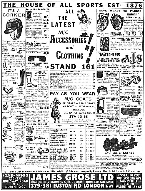 James Grose Motorcycle Sales & Parts Stockists 1952 Advert       