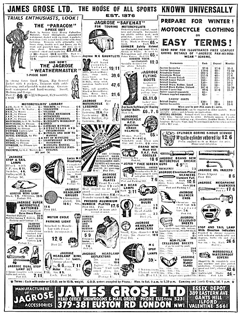James Grose Motorcycle Sales & Parts Stockists 1953 Advert       