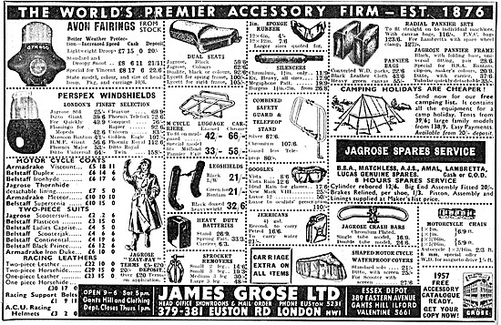 James Grose Motorcycle Sales & Parts Stockists 1957              