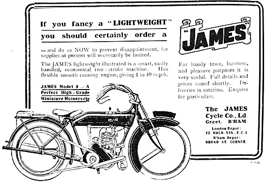1918 James Model 8 Lightweight Motor Cycle                       