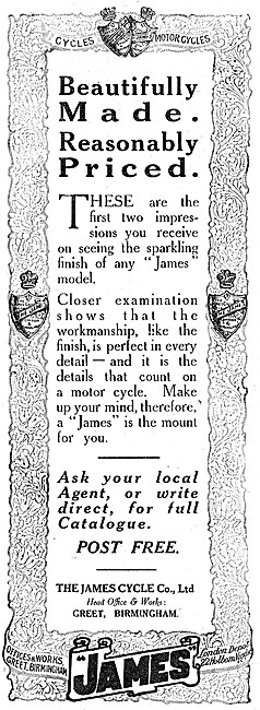 1922 James Motor Cycles Advert                                   
