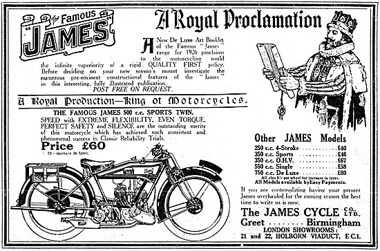 The 1926 Range Of James Motor Cycles                             