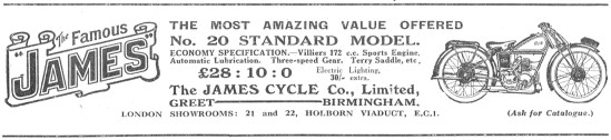 1927 James Model 20 Standard Motor Cycle                         