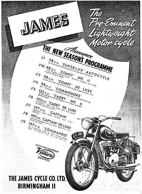 The 1952 Range Of James Motor Cycles                             