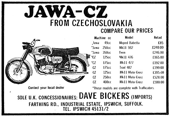 Jawa-CZ Motor Cycles Price List 1974 Models                      