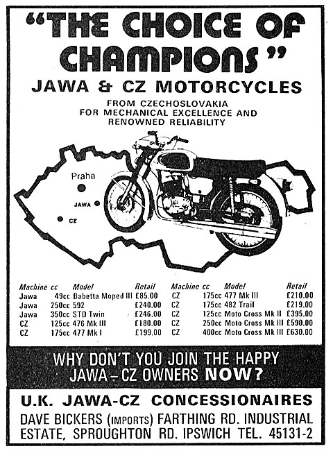 Jawa-CZ Motorcycle Models 1974                                   