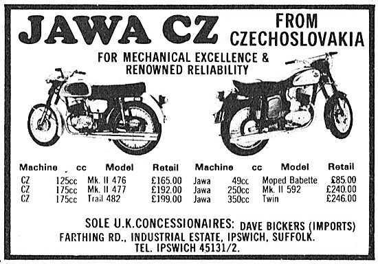 1974 Jawa Motor Cycles - CZ Motor Cycles 125 to 350 cc           