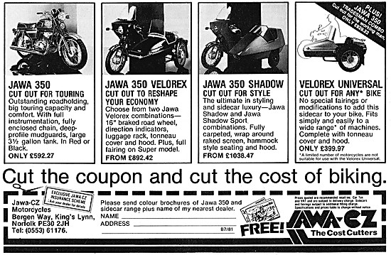 The 1981 Range Of Jawa Motor Cycles - Jawa 350 Velorex           