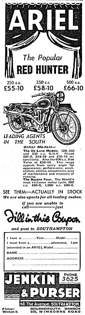 Jenkin & Purser Motor Cycle Sales - Ariel Red Hunter 1936        