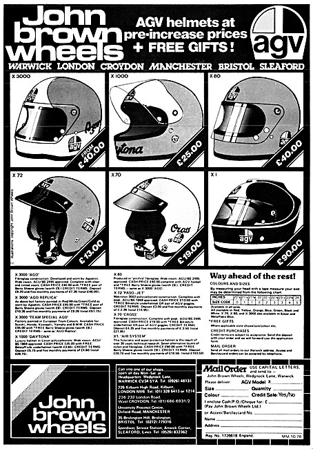 John Brown Wheels Motorcycle Helmet Range 1976                   