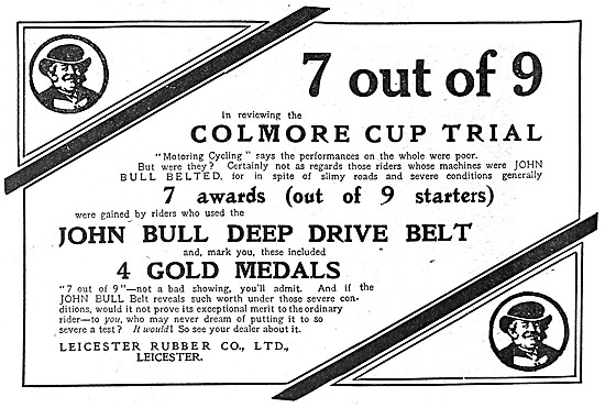 John Bull Motor Cycle Drive Belts 1920 Advert                    