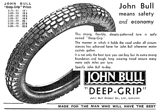 John Bull Deep-Grip Motor Cycle Tyres 1936 Pattern               