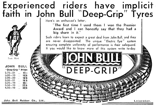 John Bull Deep-Grip Motor Cycle Tyres 1936 Sizes & Prices        
