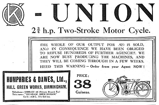 Union 2.75 hp Two-Stroke Motor Cycle                             