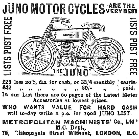 1908 Juno Motor Cycles & Sidecars                                