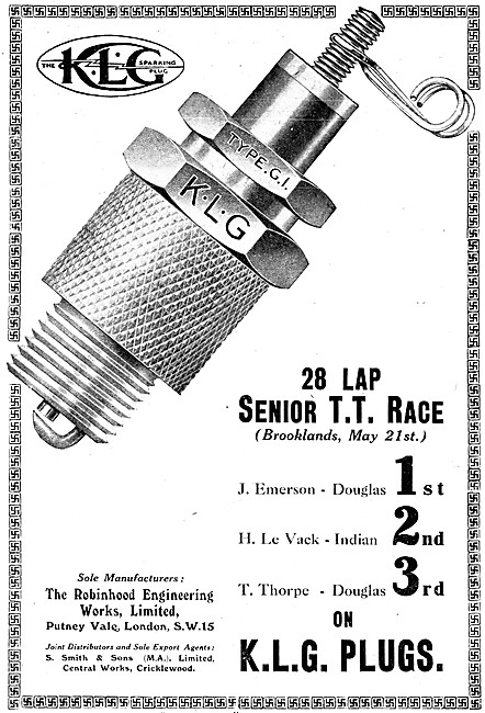 KLG Sparking Plugs 1921 Advert                                   