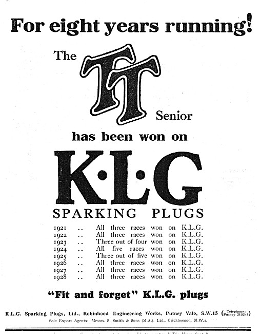 KLG Spark Plugs 1929 Advert                                      