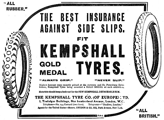 Kempshall Motor Cycle Tyres 1909 Advert                          