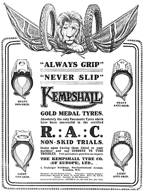 Kempshall Motor Cycle Tyres 1910 Advert                          